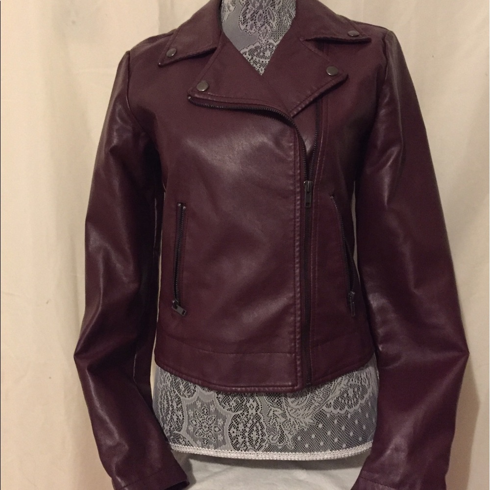 Maroon Faux Leather Jacket